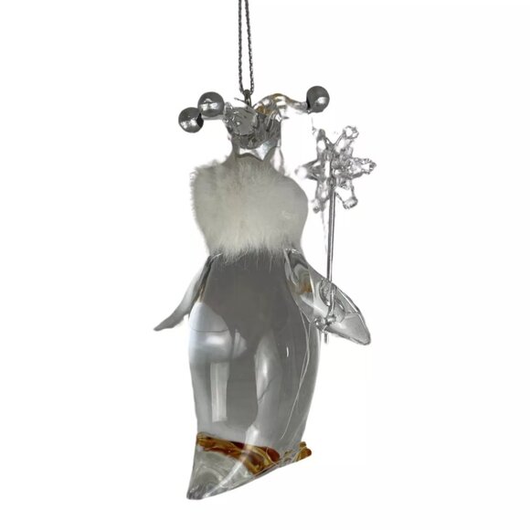 Christmas Ornament Penguin Clear Acrylic Faux Fur Trim w/ Scepter King Cute - Picture 2 of 3